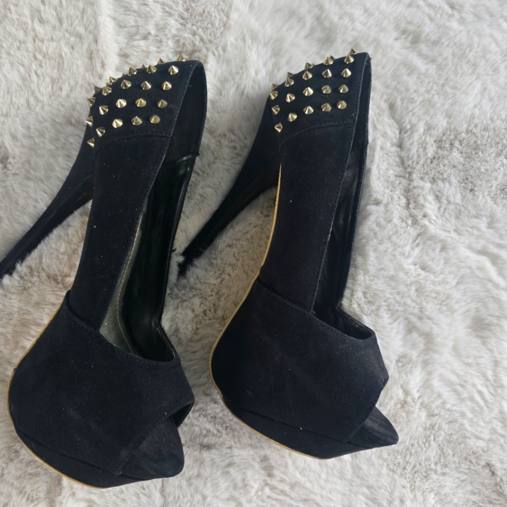 Forever 21 Black Heels with Gold Studs